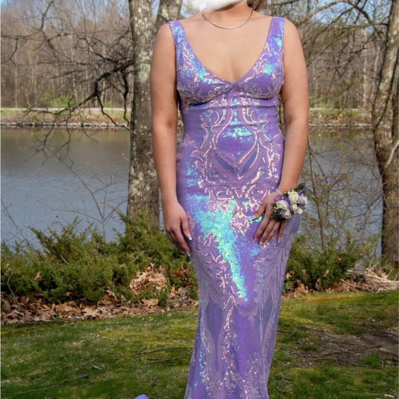 Jovani Dresses & Skirts - Jovani Purple and Blue Plunge Neck Prom Gown